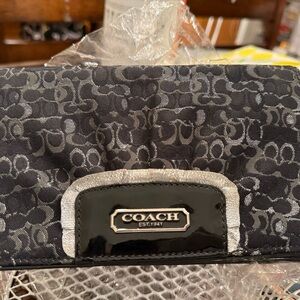 Coach Black and Silver Signature Jacquard Clutch